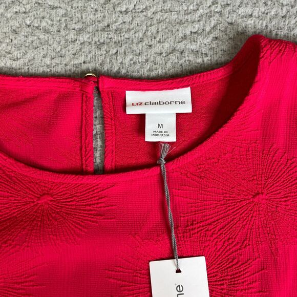 Liz Clairborne Blouse Womens M Red Floral Bell Sleeve Stretch Textured - Picture 3 of 12